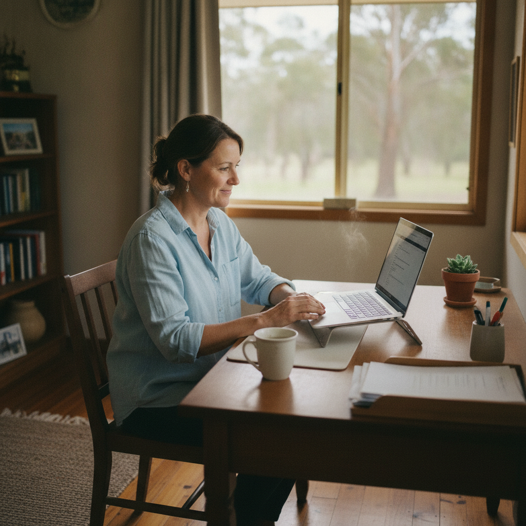 Professional computer clean-out in Mulla Creek (2352) — a happy New South Wales resident at home with a spotless, fast, quiet machine
