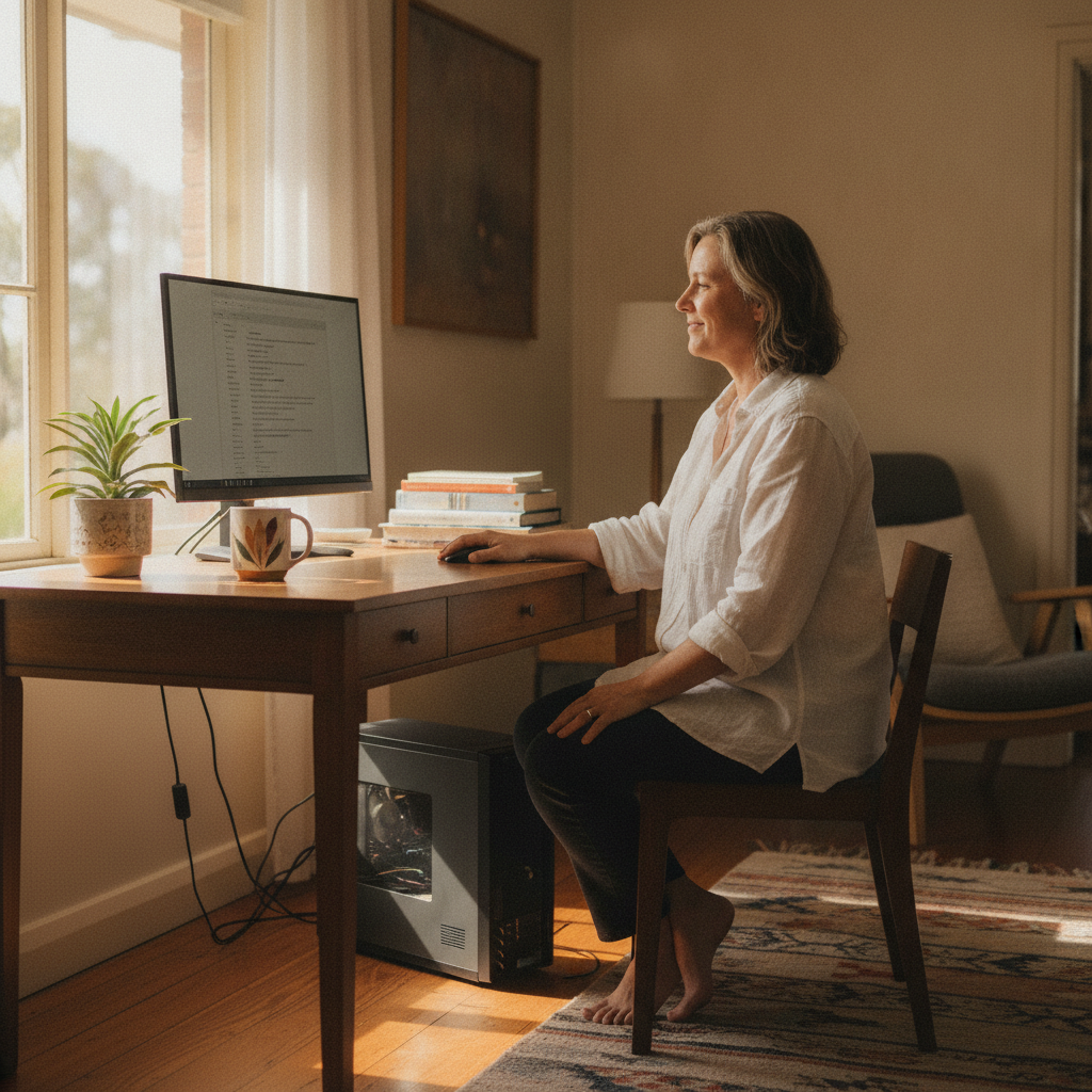 Professional computer clean-out in Mulyandry (2871) — a happy New South Wales resident at home with a spotless, fast, quiet machine