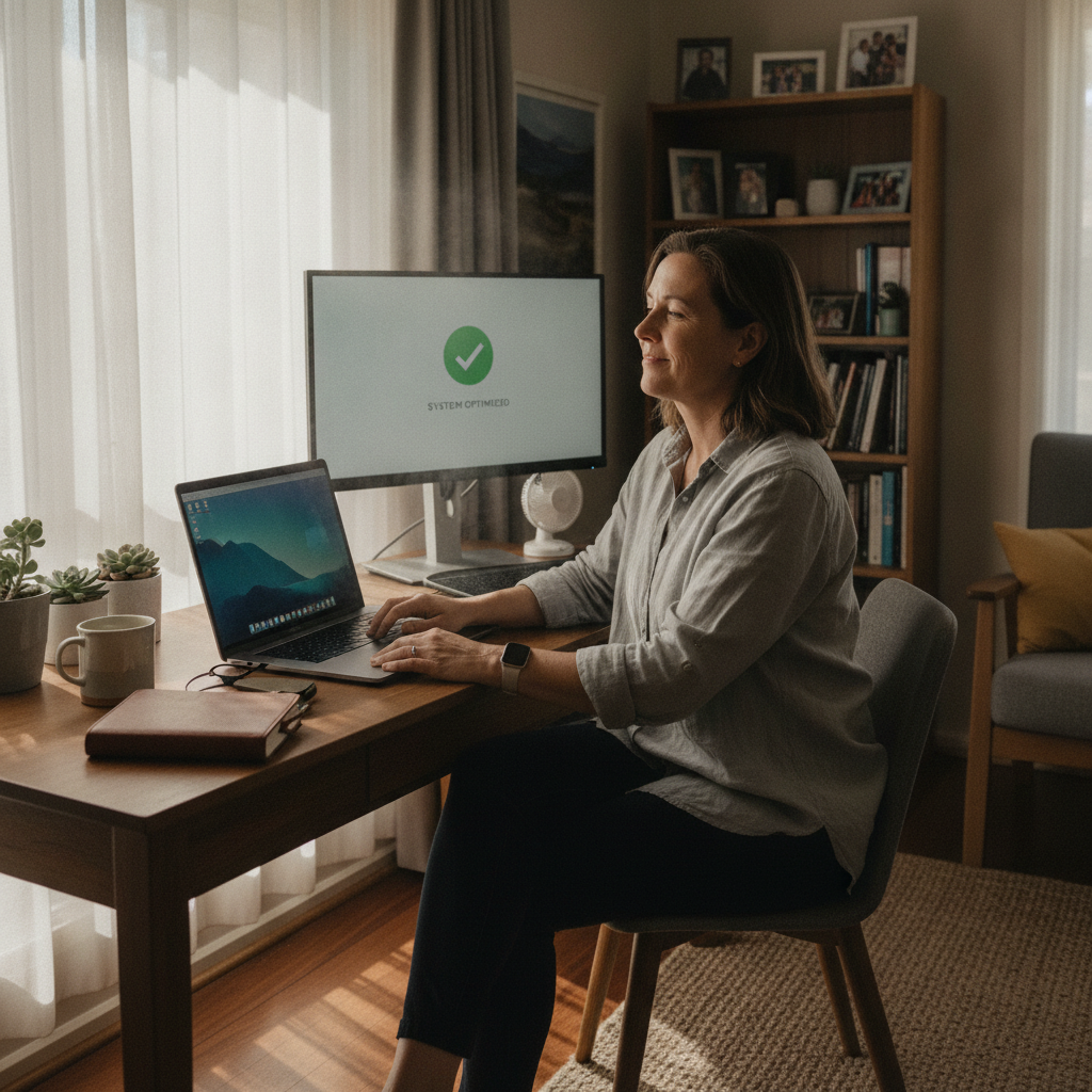 Computer cleaning in Munno Para (5115) — a local resident at home with a clean, fast, dust-free computer running cool and quiet