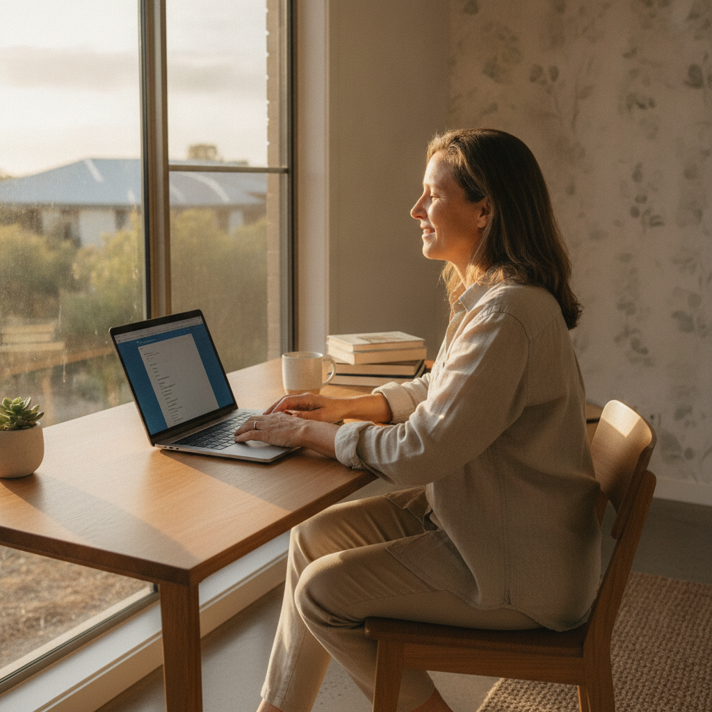 Professional computer clean-out in Murdoch (6150) — a happy Western Australia resident at home with a spotless, fast, quiet machine