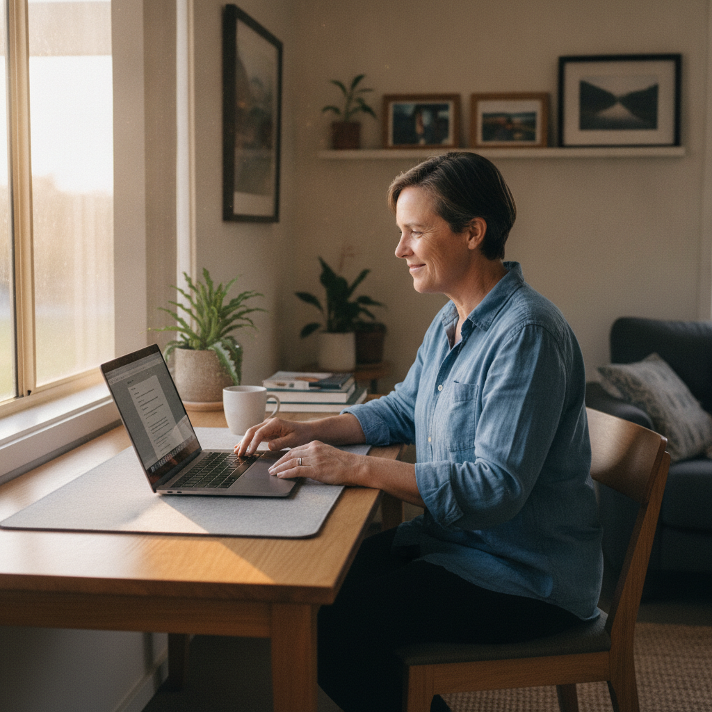Professional computer clean-out in Murulla (2337) — a happy New South Wales resident at home with a spotless, fast, quiet machine