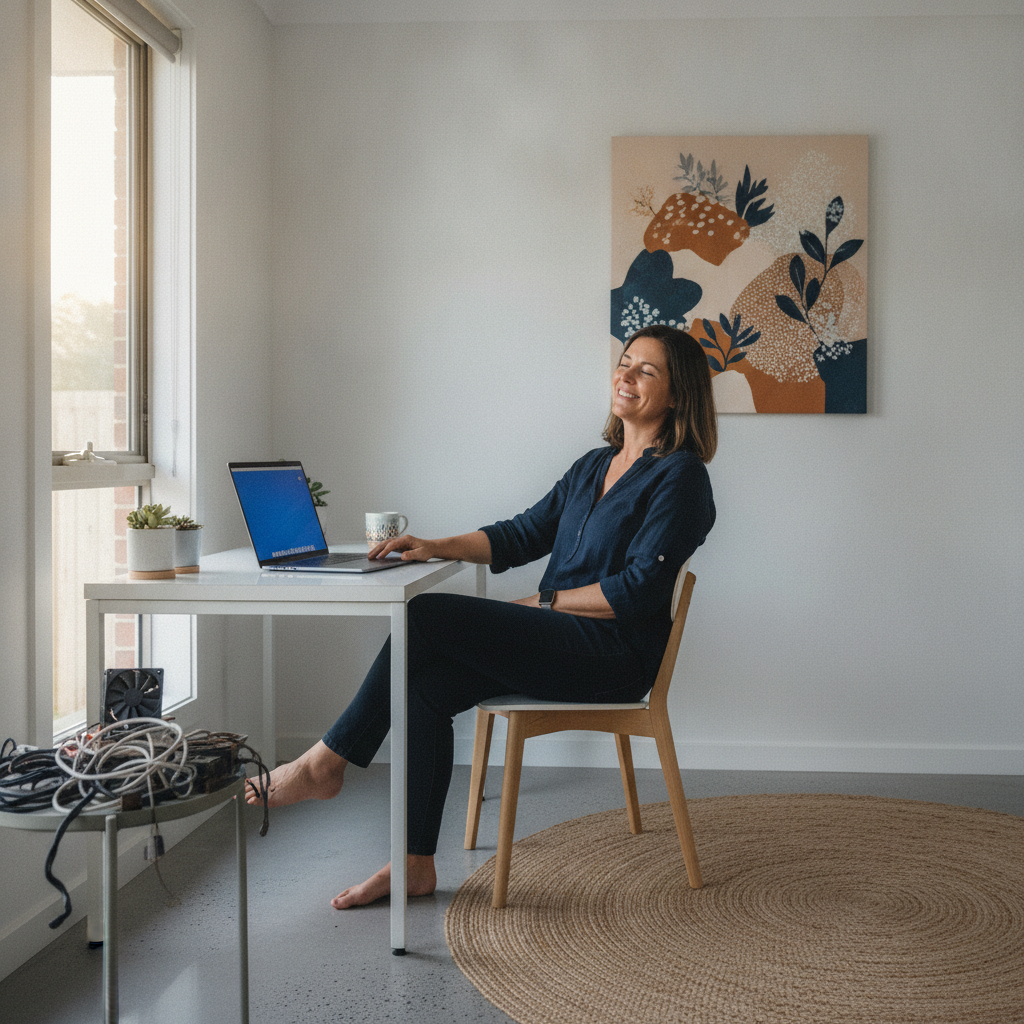 Professional computer clean-out in Mylestom (2454) — a happy New South Wales resident at home with a spotless, fast, quiet machine