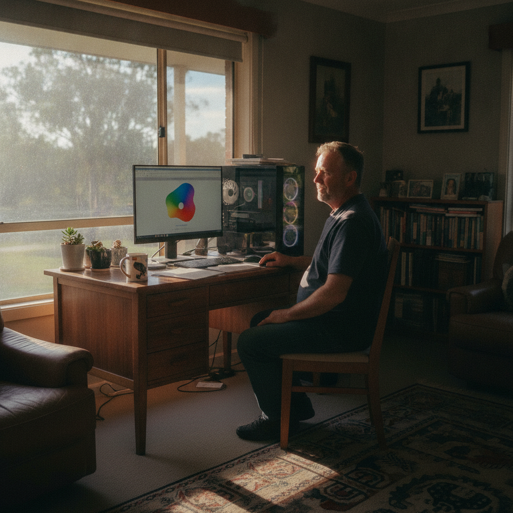 Professional computer clean-out in Myrtle Mountain (2550) — a happy New South Wales resident at home with a spotless, fast, quiet machine