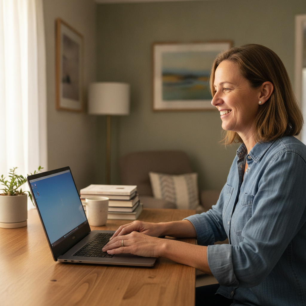 Professional computer clean-out in Nambeelup (6207) — a happy Western Australia resident at home with a spotless, fast, quiet machine