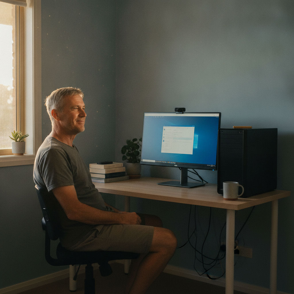 Professional computer clean-out in Nangus (2722) — a happy New South Wales resident at home with a spotless, fast, quiet machine