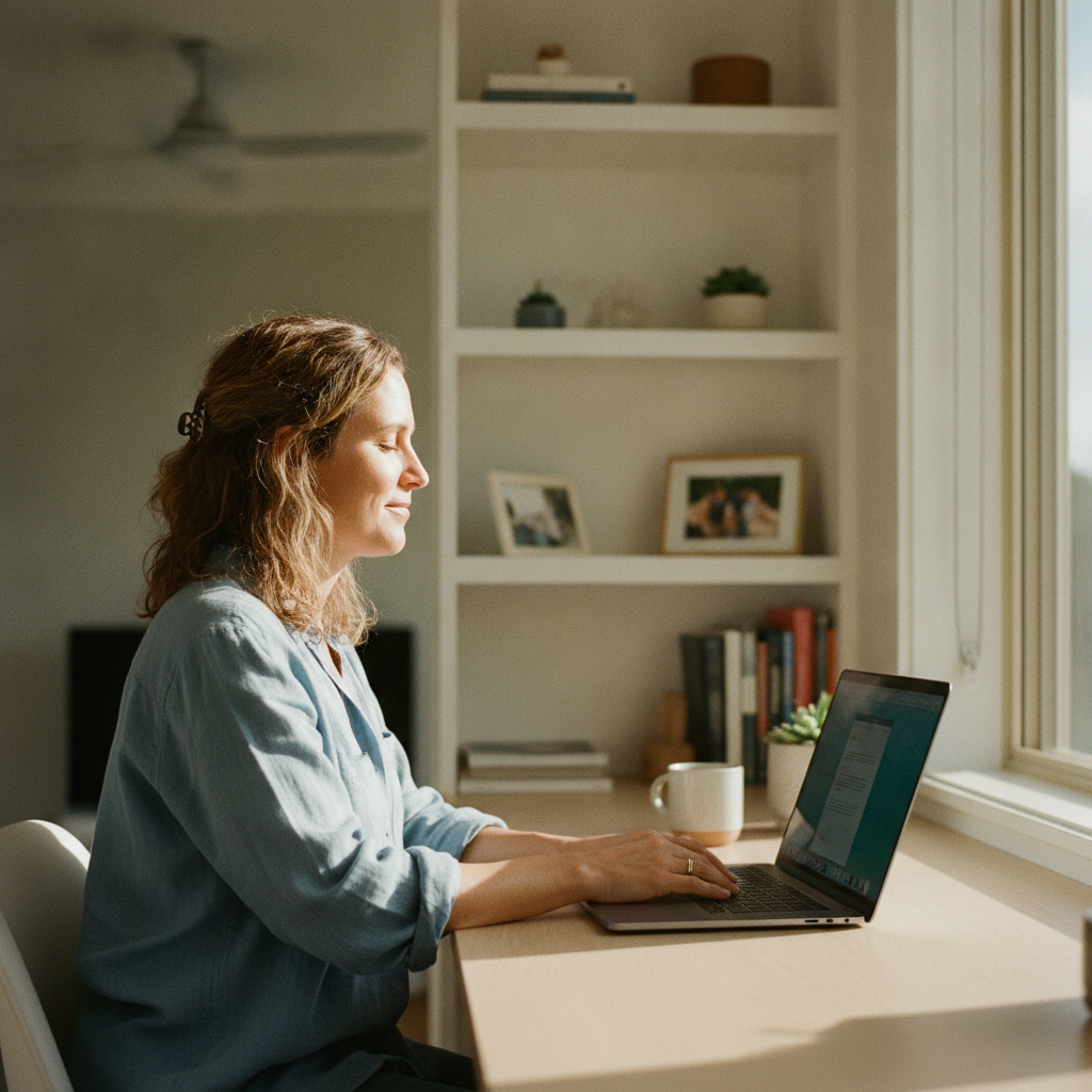 Professional computer clean-out in Nanima (2820) — a happy New South Wales resident at home with a spotless, fast, quiet machine