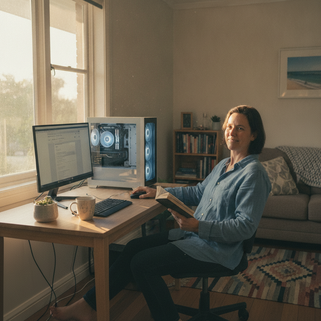 Computer cleaning in Narrandera (2700) — a local resident at home with a clean, fast, dust-free computer running cool and quiet