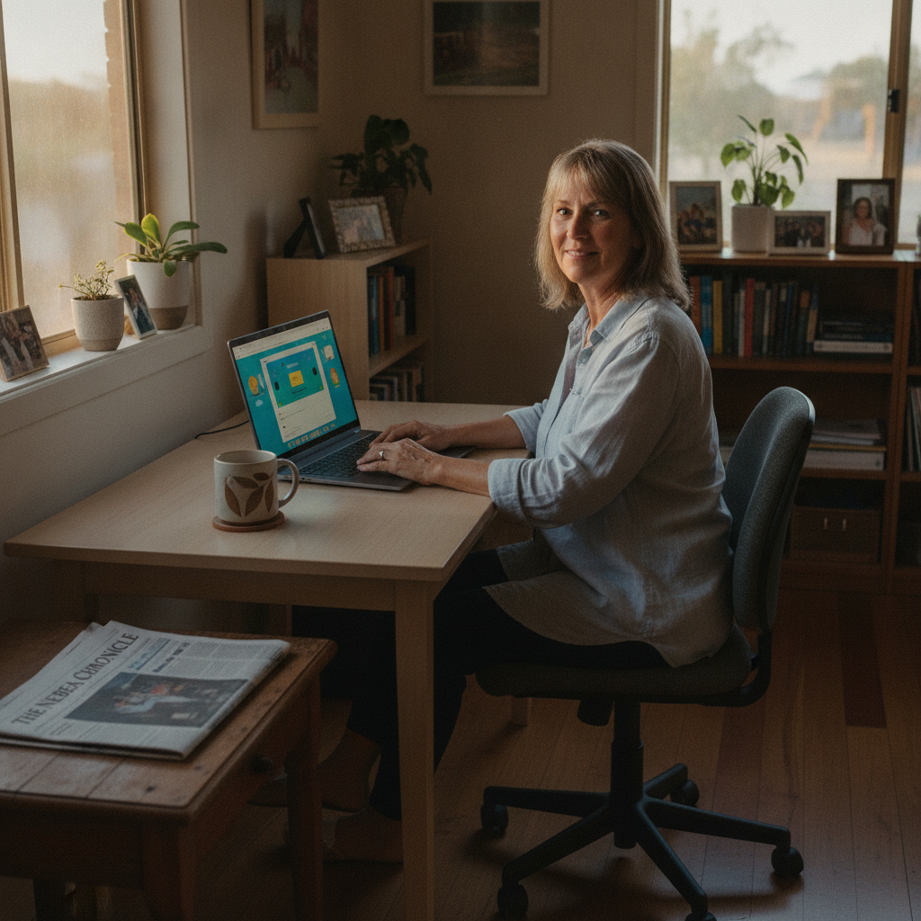 Professional computer clean-out in Nebea (2829) — a happy New South Wales resident at home with a spotless, fast, quiet machine