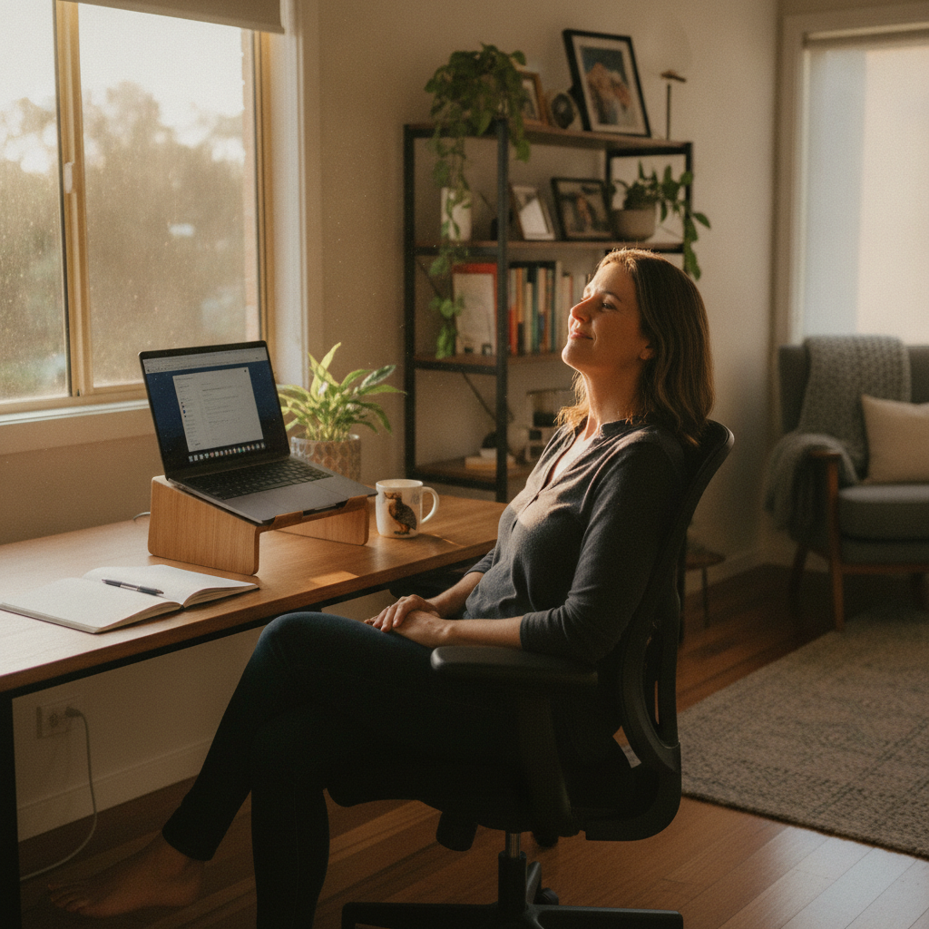 Professional computer clean-out in Nelson Bay (2315) — a happy New South Wales resident at home with a spotless, fast, quiet machine