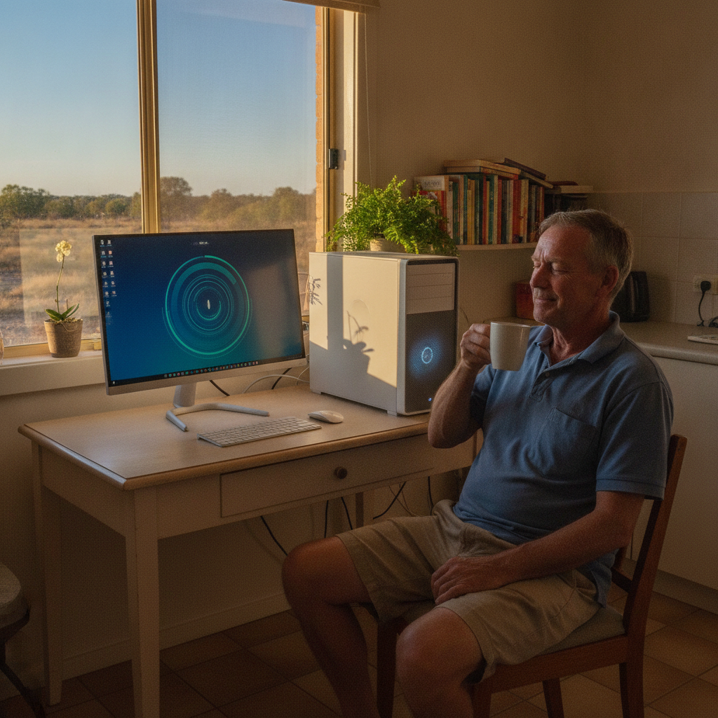 Computer cleaning in Nelungaloo (2876) — a local resident at home with a clean, fast, dust-free computer running cool and quiet