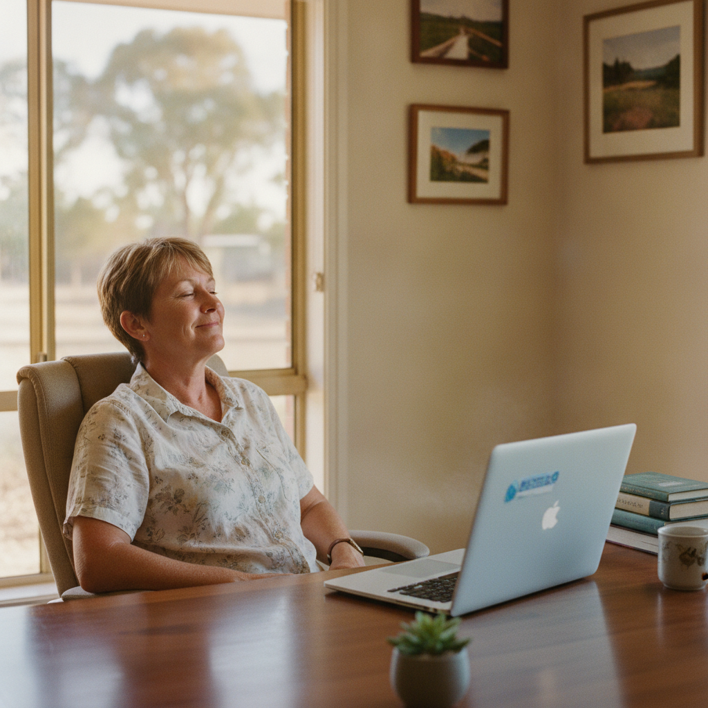 Professional computer clean-out in Nericon (2680) — a happy New South Wales resident at home with a spotless, fast, quiet machine