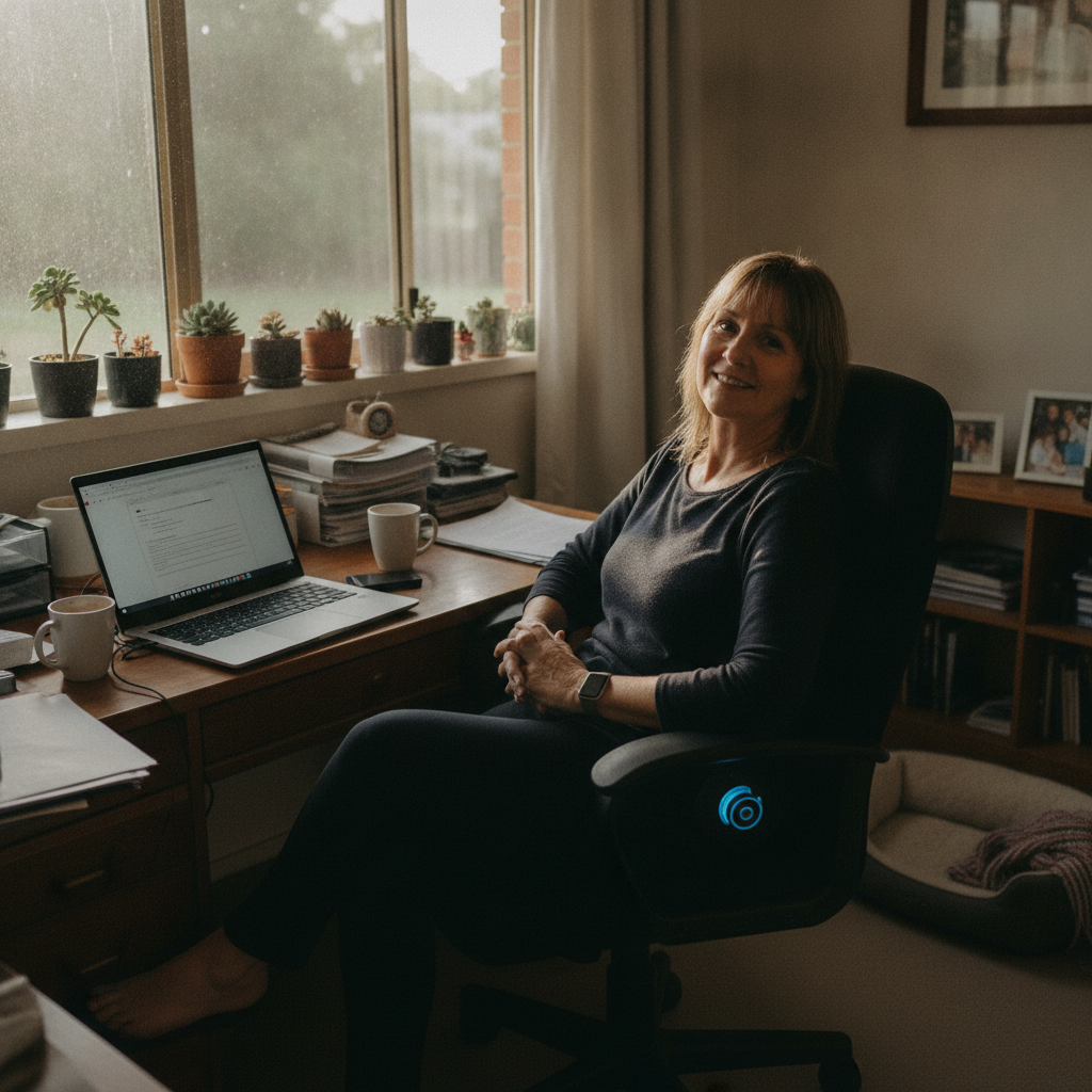 Professional computer clean-out in New Buildings (2550) — a happy New South Wales resident at home with a spotless, fast, quiet machine