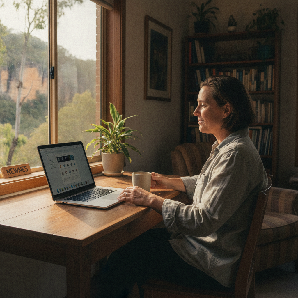 Professional computer clean-out in Newnes (2790) — a happy New South Wales resident at home with a spotless, fast, quiet machine