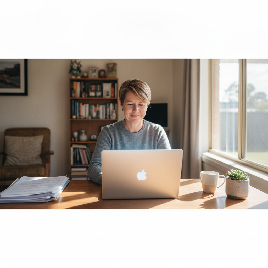 Professional computer clean-out in Niagara Park (2250) — a happy New South Wales resident at home with a spotless, fast, quiet machine