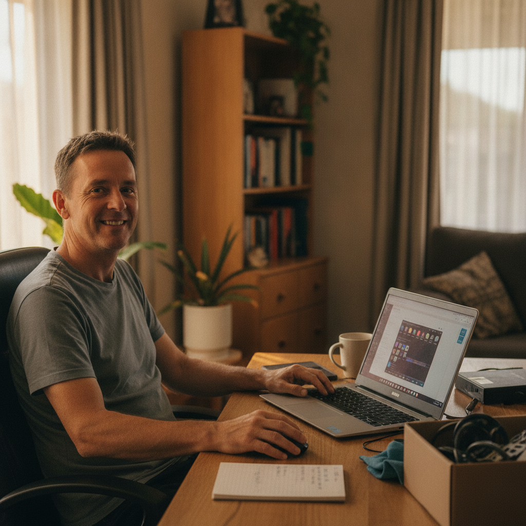 Computer cleaning in Noarlunga Downs (5168) — a local resident at home with a clean, fast, dust-free computer running cool and quiet