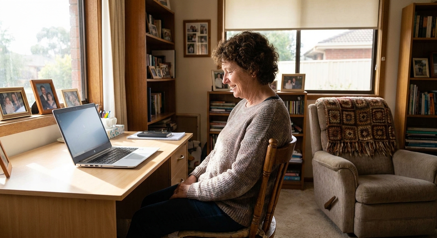 Computer cleaning in Noble Park (3174) — a local resident at home with a clean, fast, dust-free computer running cool and quiet