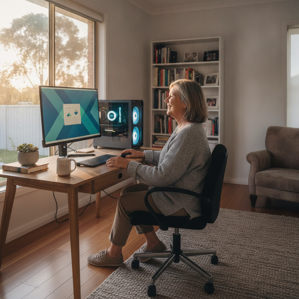 Professional computer clean-out in Noona (2835) — a happy New South Wales resident at home with a spotless, fast, quiet machine