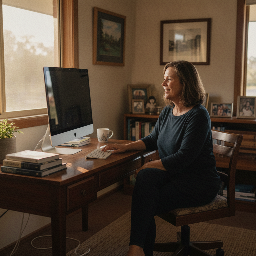 Professional computer clean-out in Noonbinna (2794) — a happy New South Wales resident at home with a spotless, fast, quiet machine