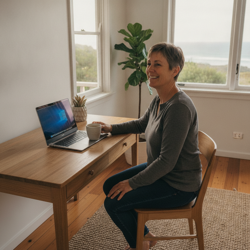 Professional computer clean-out in Norah Head (2263) — a happy New South Wales resident at home with a spotless, fast, quiet machine