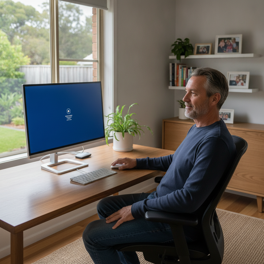Professional computer clean-out in Noraville (2263) — a happy New South Wales resident at home with a spotless, fast, quiet machine