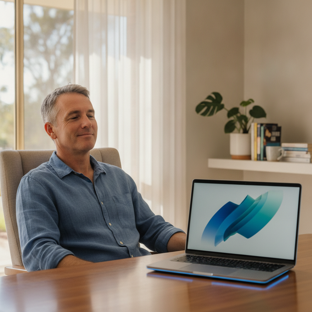 Professional computer clean-out in North Boyanup (6237) — a happy Western Australia resident at home with a spotless, fast, quiet machine