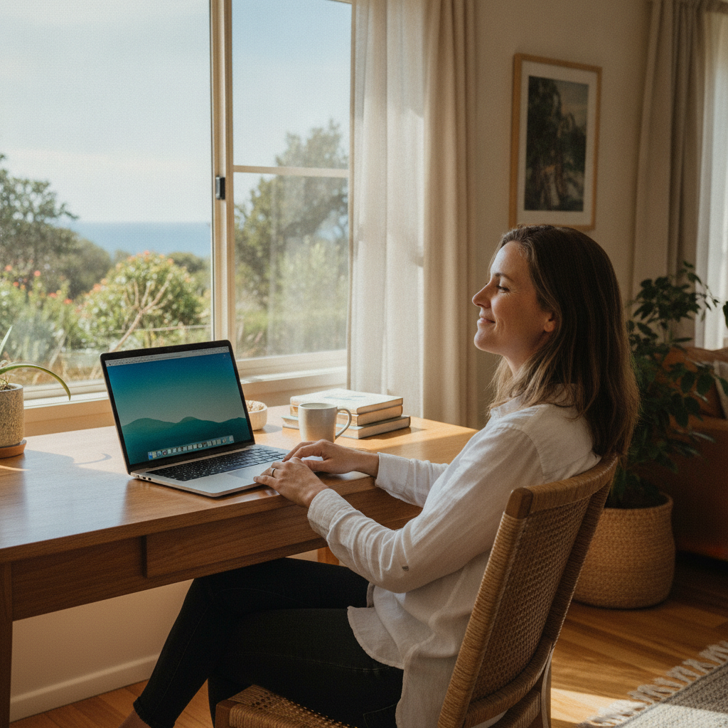 Professional computer clean-out in North Narooma (2546) — a happy New South Wales resident at home with a spotless, fast, quiet machine
