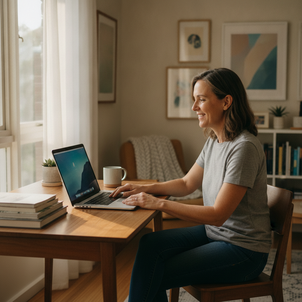 Professional computer clean-out in North Sydney Shoppingworld (2060) — a happy New South Wales resident at home with a spotless, fast, quiet machine