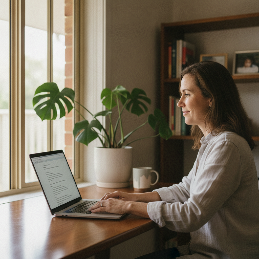 Professional computer clean-out in Nudgee (4014) — a happy Queensland resident at home with a spotless, fast, quiet machine