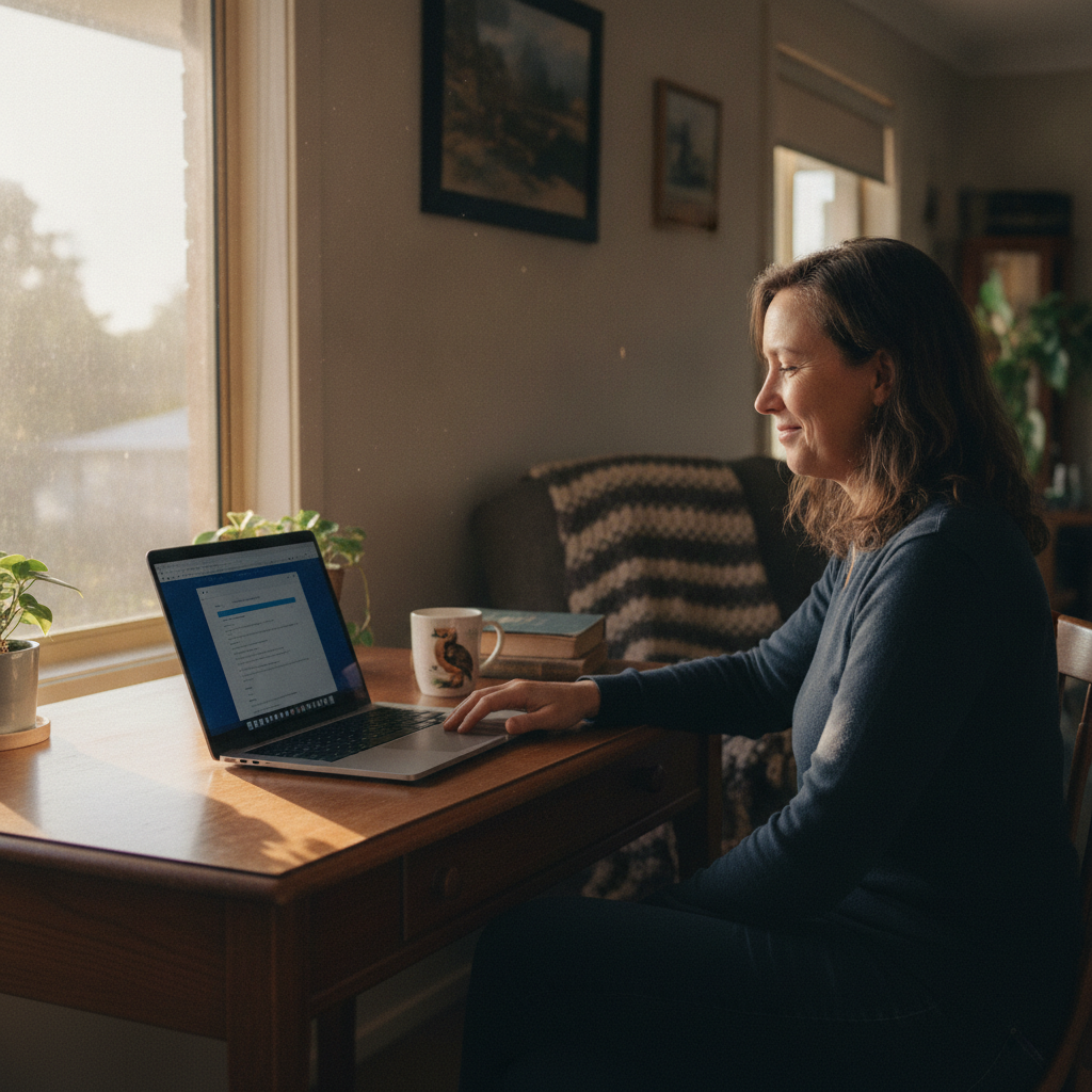Professional computer clean-out in Nullica (2551) — a happy New South Wales resident at home with a spotless, fast, quiet machine