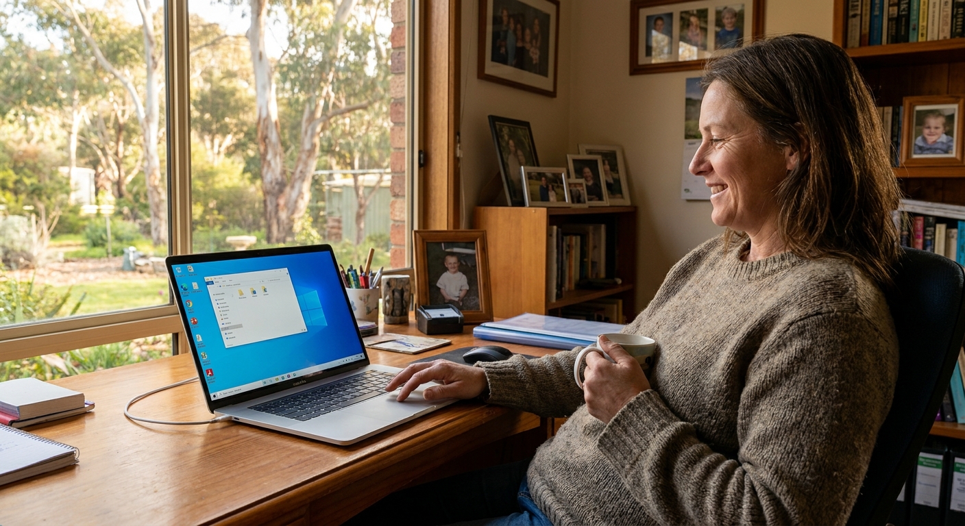 Computer cleaning in Oaklands Junction (3063) — a local resident at home with a clean, fast, dust-free computer running cool and quiet