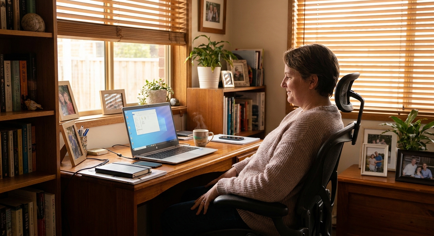 Professional computer clean-out in Oakleigh South (3167) — a happy Victoria resident at home with a spotless, fast, quiet machine