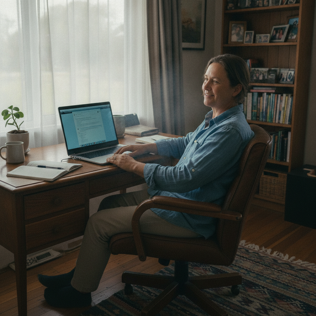 Professional computer clean-out in Old Bar (2430) — a happy New South Wales resident at home with a spotless, fast, quiet machine