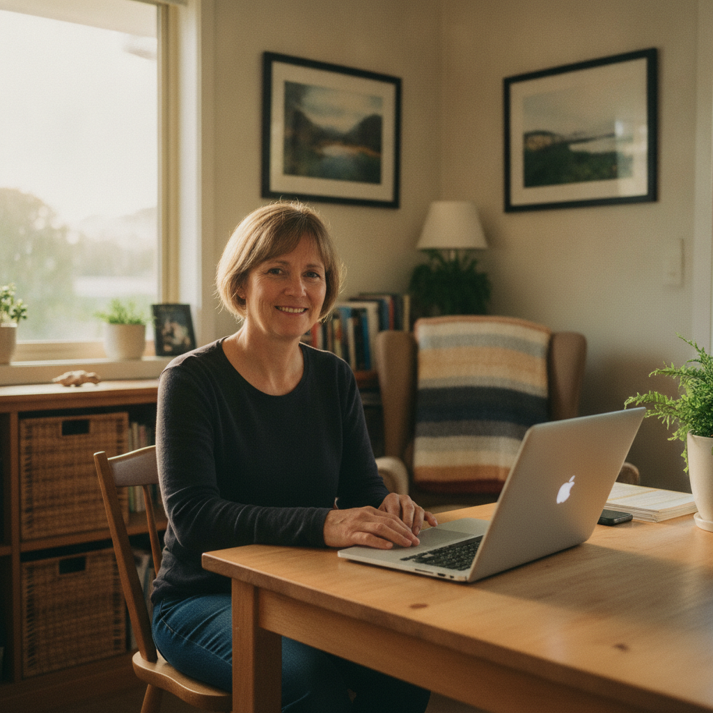 Professional computer clean-out in Old Beach (7017) — a happy Tasmania resident at home with a spotless, fast, quiet machine