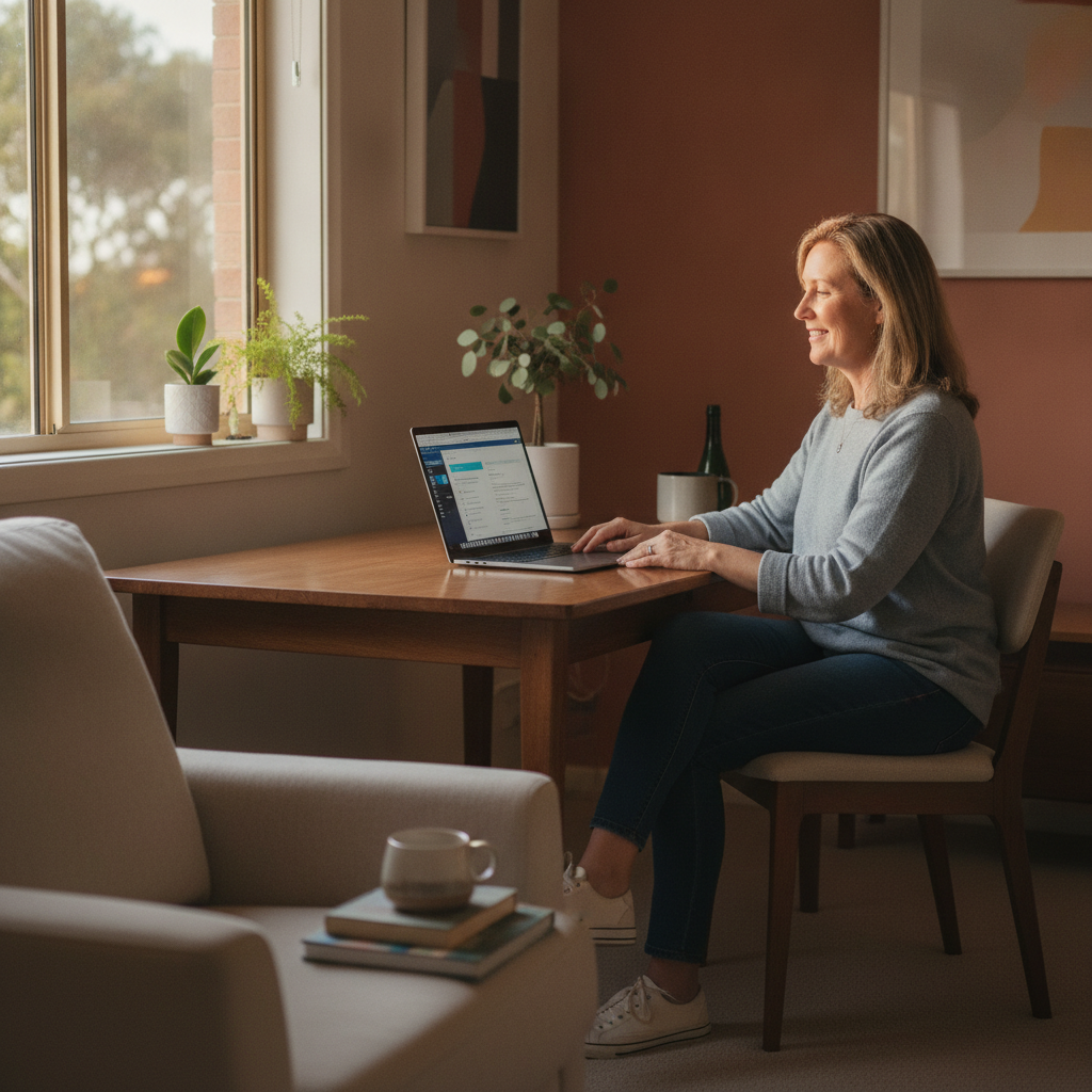 Professional computer clean-out in Old Noarlunga (5168) — a happy South Australia resident at home with a spotless, fast, quiet machine