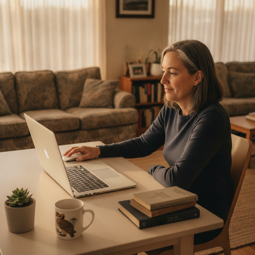 Professional computer clean-out in One Tree Hill (5114) — a happy South Australia resident at home with a spotless, fast, quiet machine