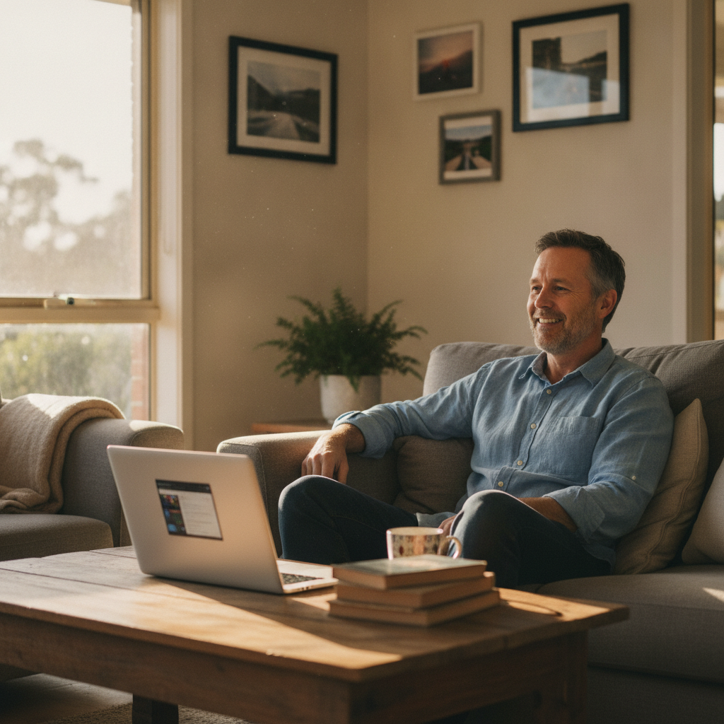 Professional computer clean-out in Orangeville (2570) — a happy New South Wales resident at home with a spotless, fast, quiet machine