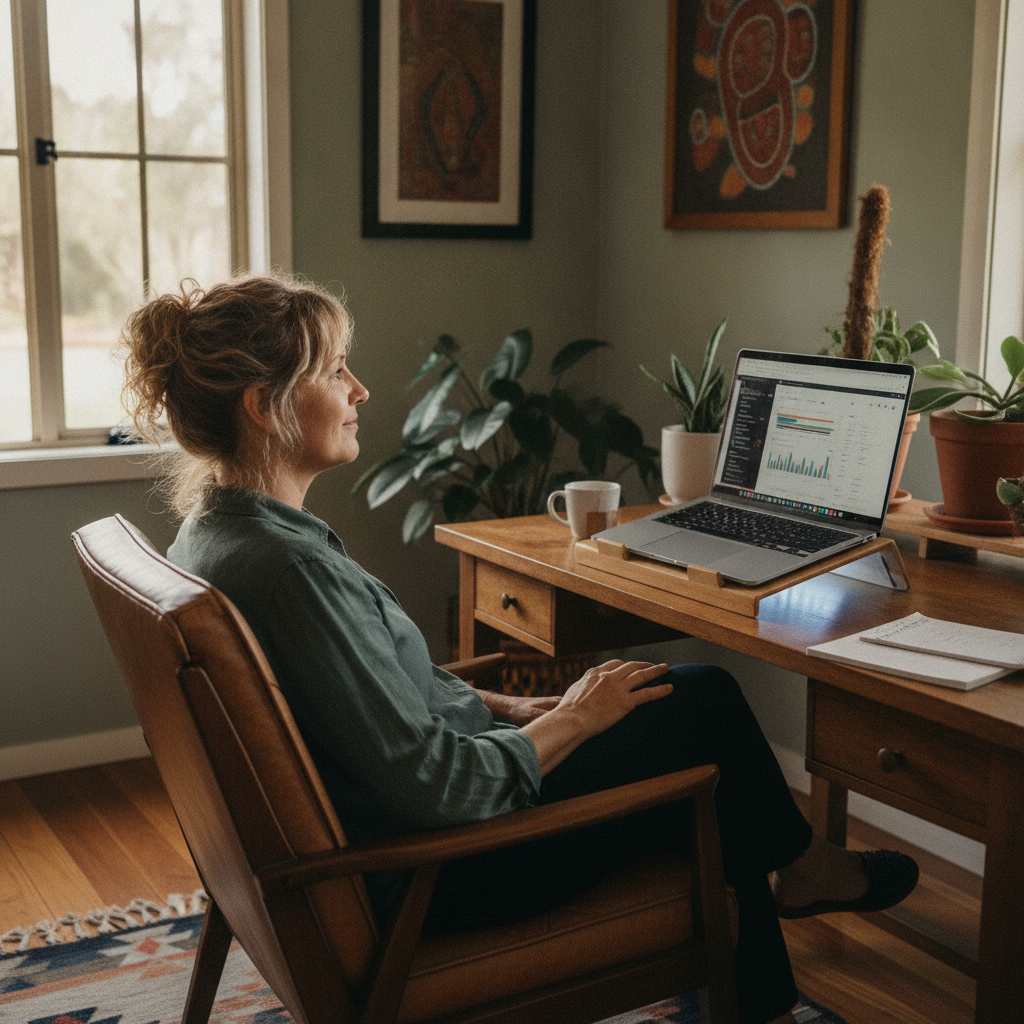 Professional computer clean-out in Orton Park (2795) — a happy New South Wales resident at home with a spotless, fast, quiet machine