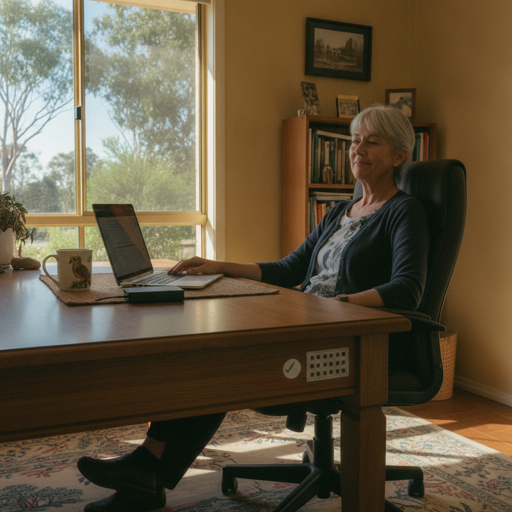 Professional computer clean-out in Osborne (5017) — a happy South Australia resident at home with a spotless, fast, quiet machine