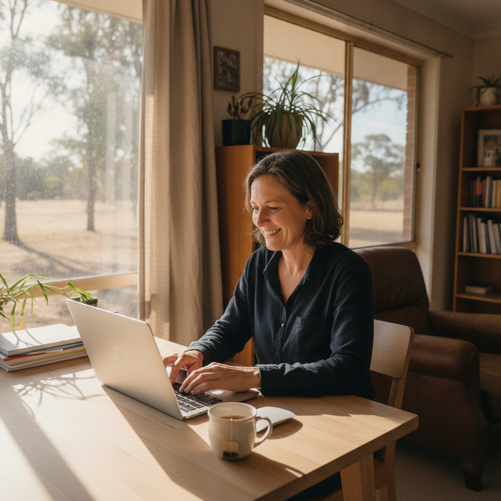 Professional computer clean-out in Paling Yards (2795) — a happy New South Wales resident at home with a spotless, fast, quiet machine