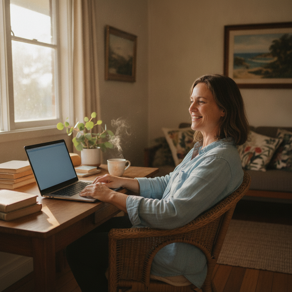 Professional computer clean-out in Palmers Channel (2463) — a happy New South Wales resident at home with a spotless, fast, quiet machine