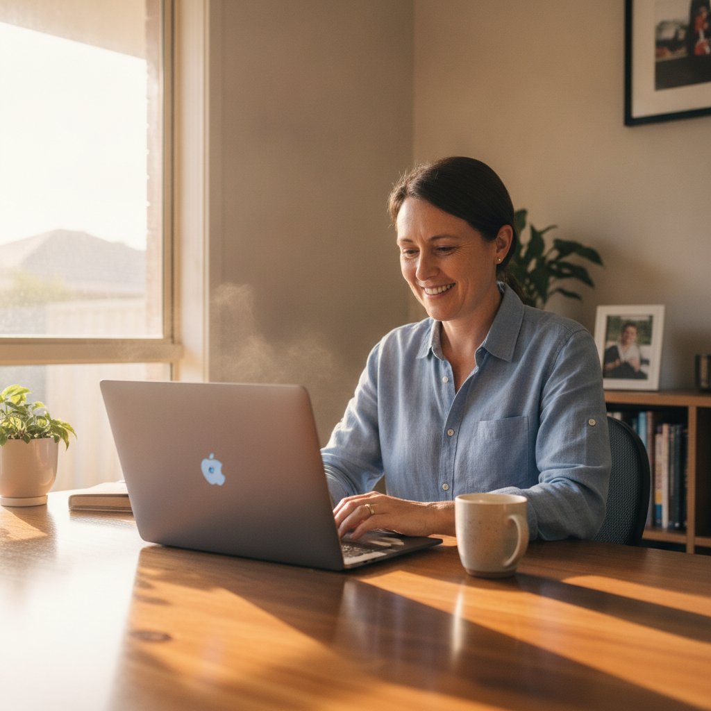 Professional computer clean-out in Park Ridge (4125) — a happy Queensland resident at home with a spotless, fast, quiet machine