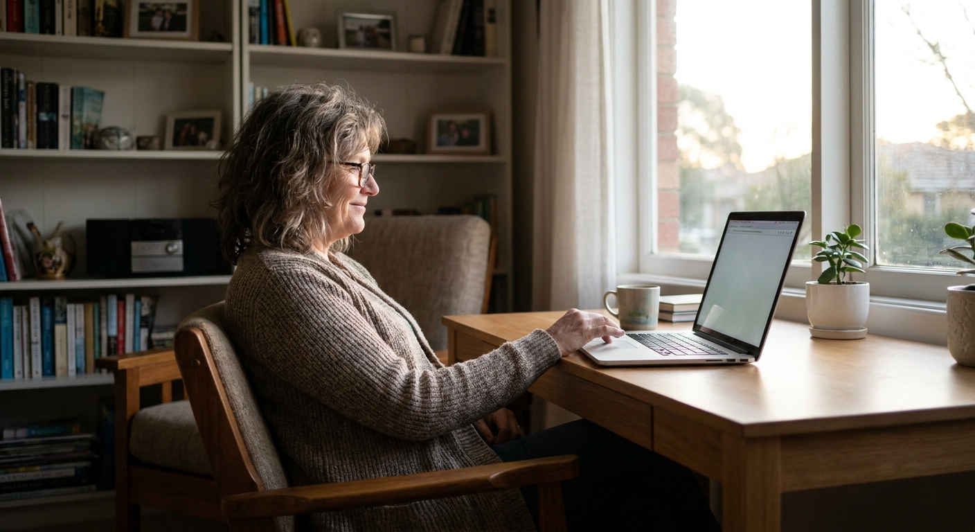 Professional computer clean-out in Pascoe Vale South (3044) — a happy Victoria resident at home with a spotless, fast, quiet machine