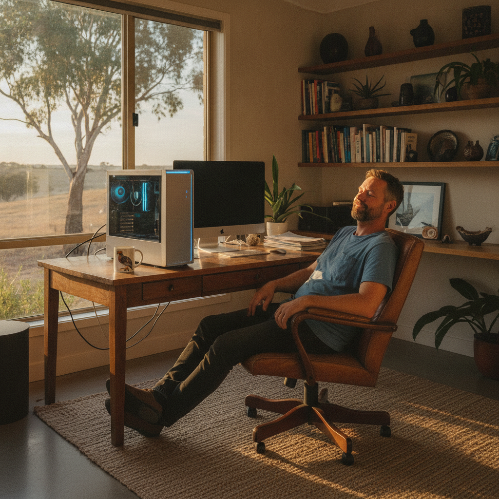 Computer cleaning in Peel (2795) — a local resident at home with a clean, fast, dust-free computer running cool and quiet