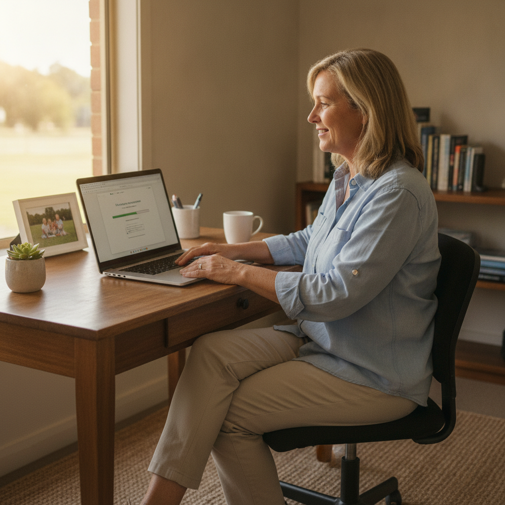 Professional computer clean-out in Piallaway (2342) — a happy New South Wales resident at home with a spotless, fast, quiet machine