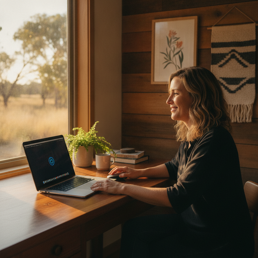 Professional computer clean-out in Pikapene (2469) — a happy New South Wales resident at home with a spotless, fast, quiet machine