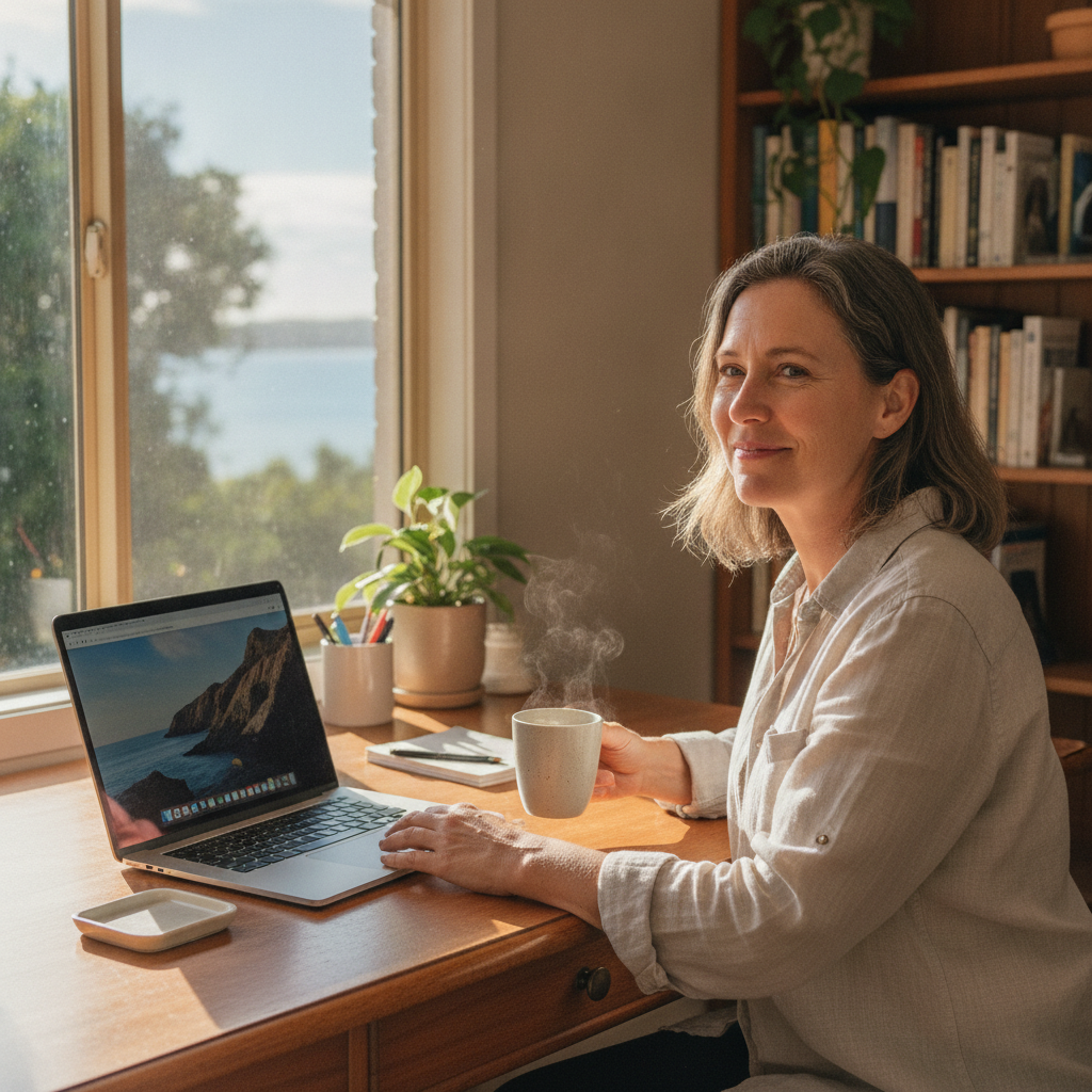 Professional computer clean-out in Pimlico Island (2478) — a happy New South Wales resident at home with a spotless, fast, quiet machine