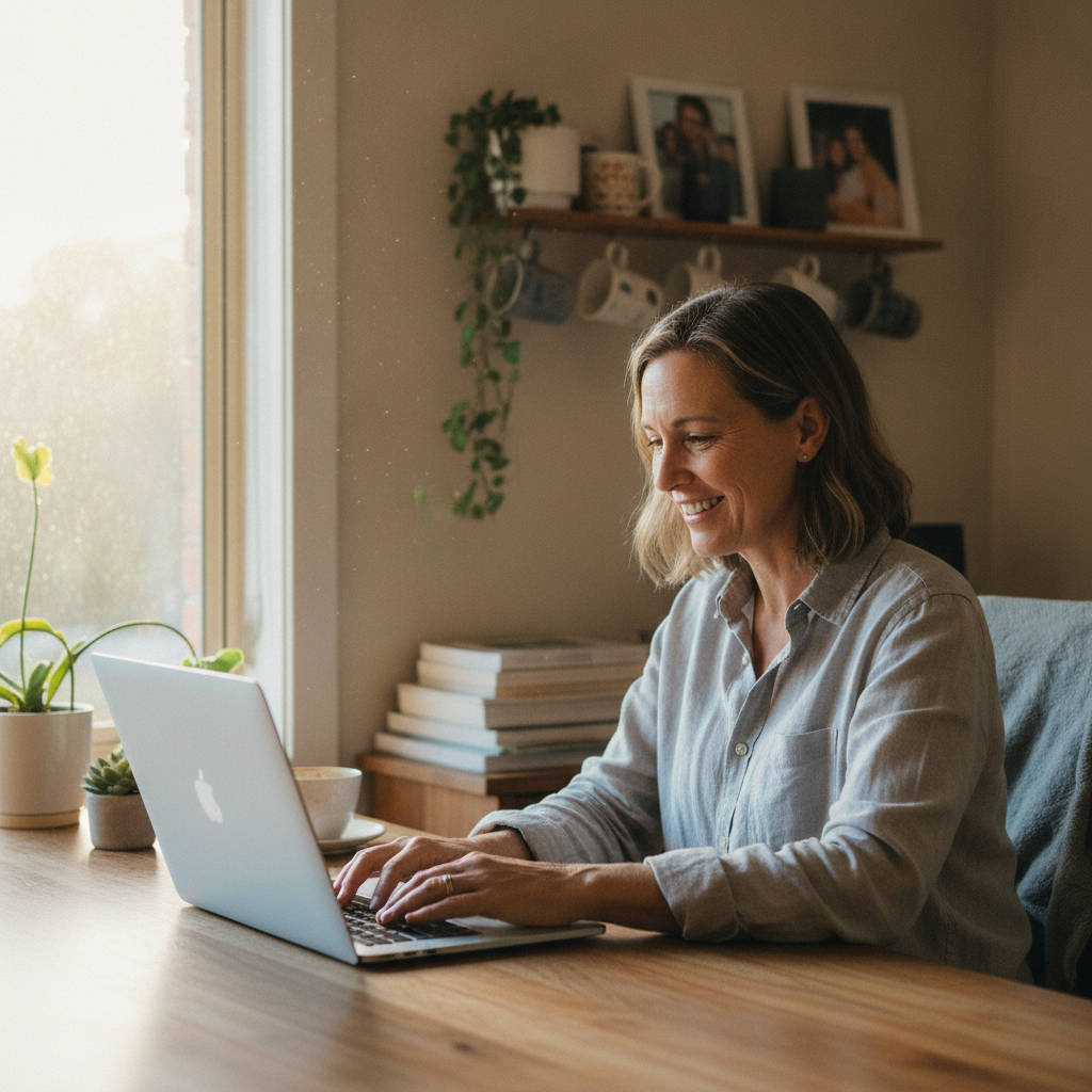 Professional computer clean-out in Pinkett (2370) — a happy New South Wales resident at home with a spotless, fast, quiet machine