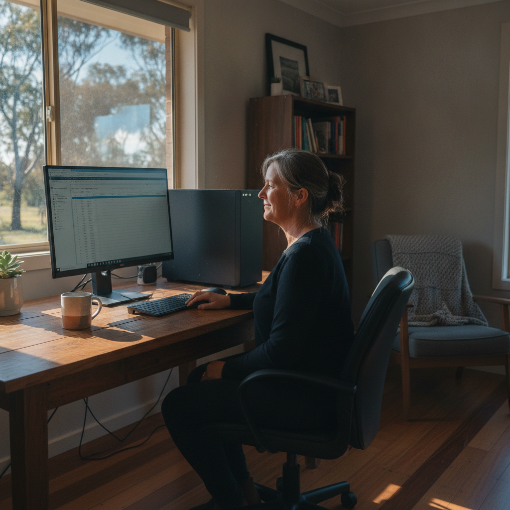 Professional computer clean-out in Pinnacle Swamp (2849) — a happy New South Wales resident at home with a spotless, fast, quiet machine