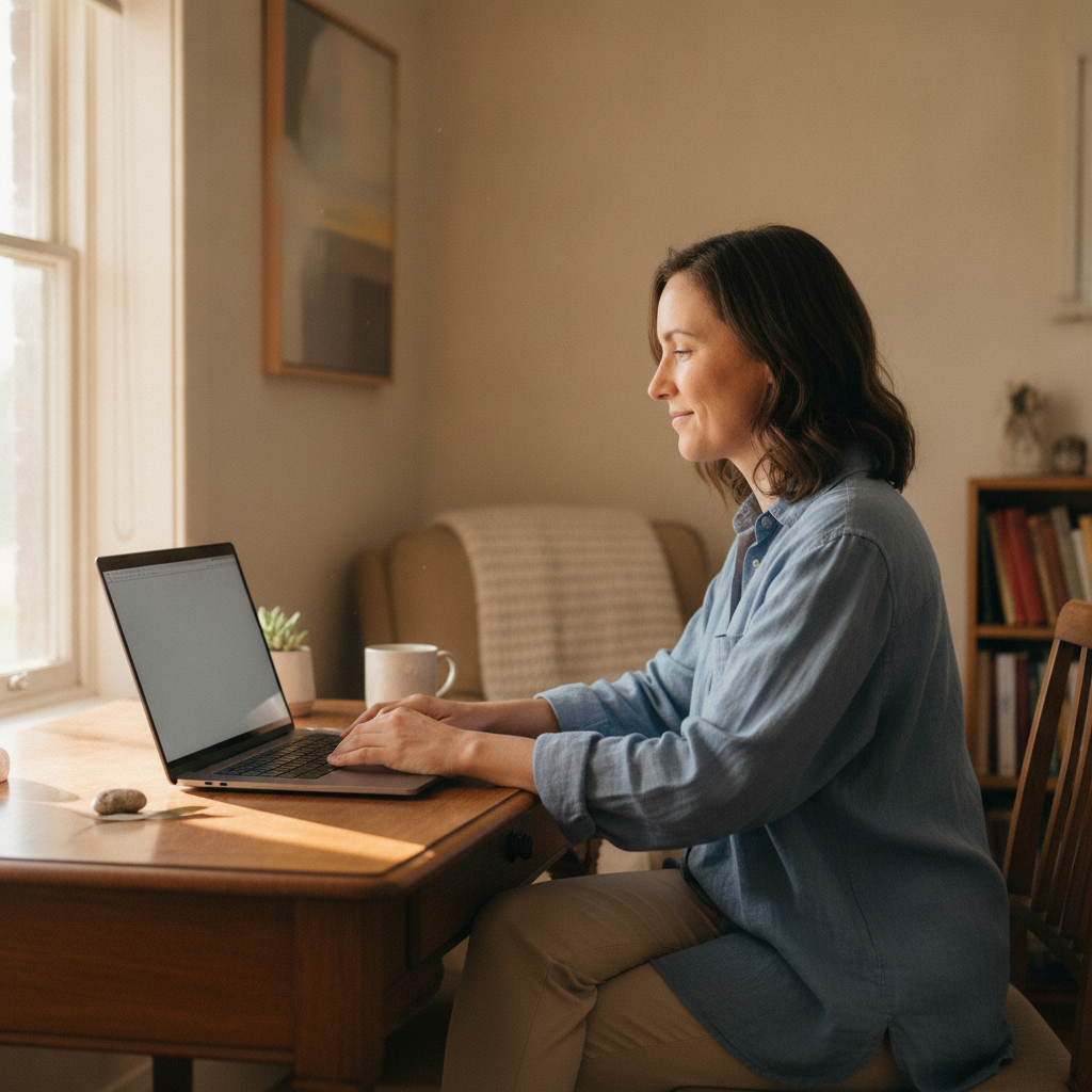 Professional computer clean-out in Pitt Town (2756) — a happy New South Wales resident at home with a spotless, fast, quiet machine