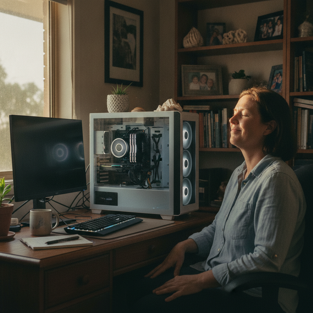 Professional computer clean-out in Point Samson (6720) — a happy Western Australia resident at home with a spotless, fast, quiet machine